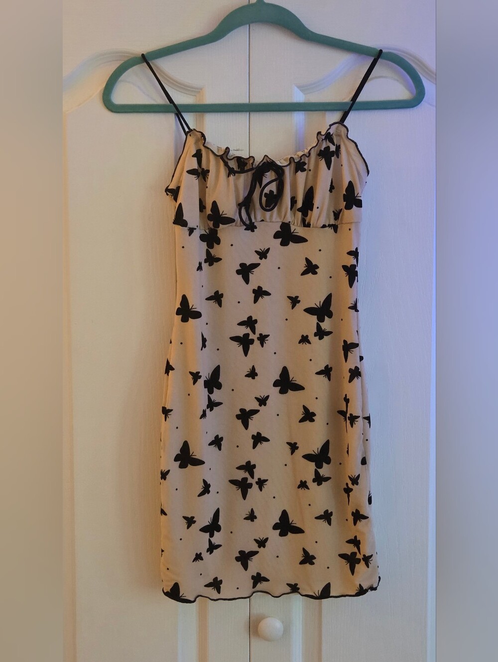 SHEIN Cream Mini Dress with Black Butterfly Print